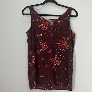 Maurices Women's Purple Red Tan Floral with Gold Detail Tank‎ Top Size Small